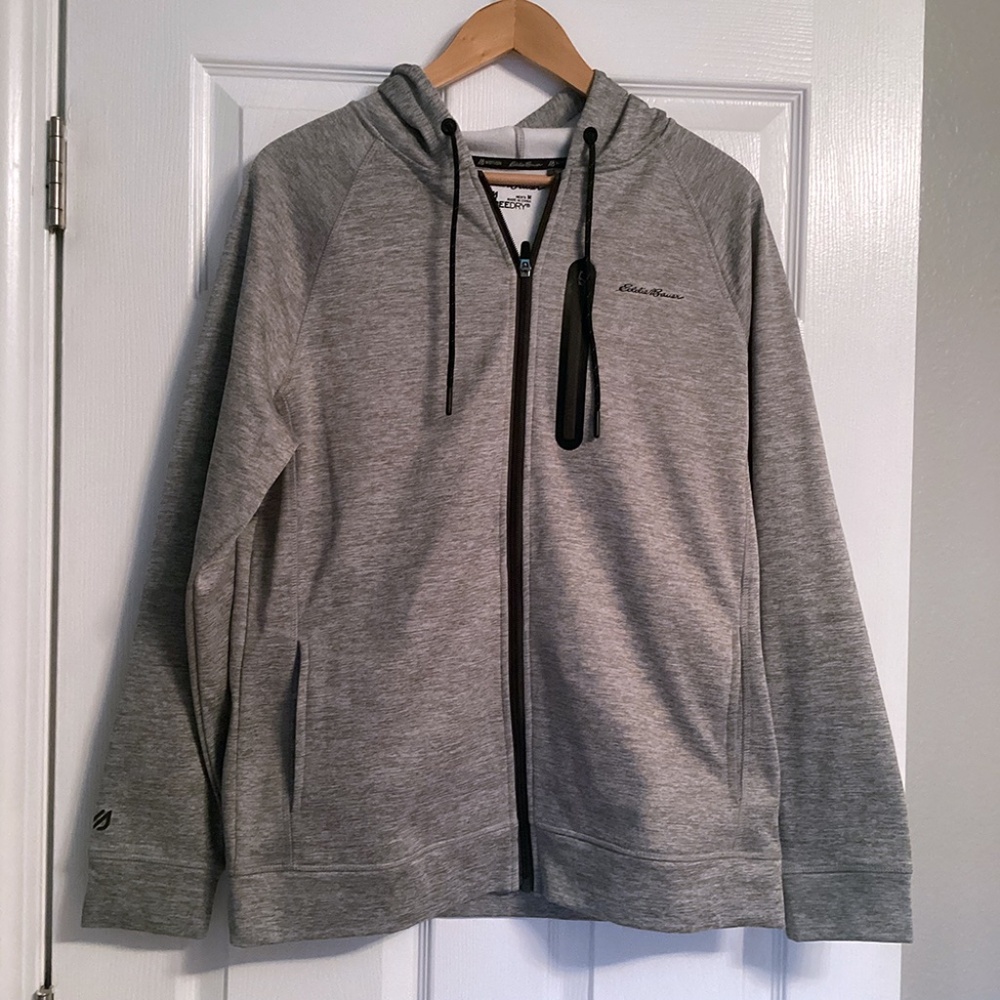 Eddie Bauer Mens Gray FreeDry Full Zip Hoodie Sweatshirt - Large